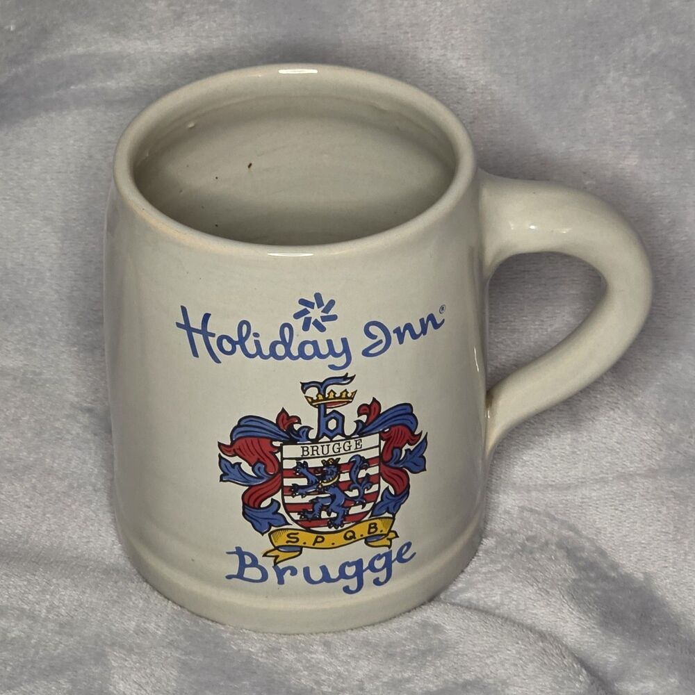 Vintage Holiday Inn Brugge Belgium Souvenir Mug Bruges Coat of Arms Belfry